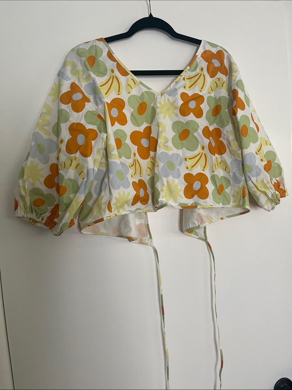 Floral Wrap Crop Top in White with Orange & Green - Picture 4 of 4